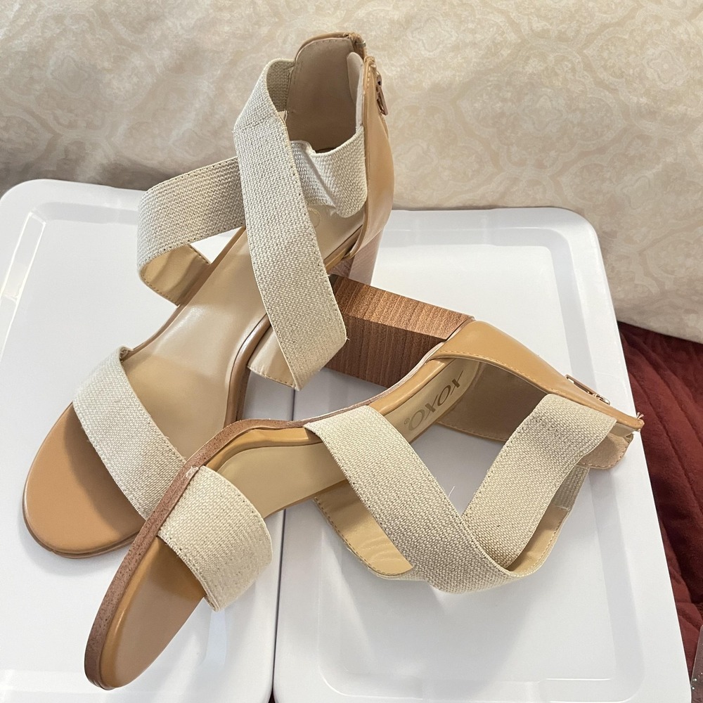 XOXO Shoes Womens Size 10 Tan Velora Block‎ Heel Sandals Zip Back Dress XO231141